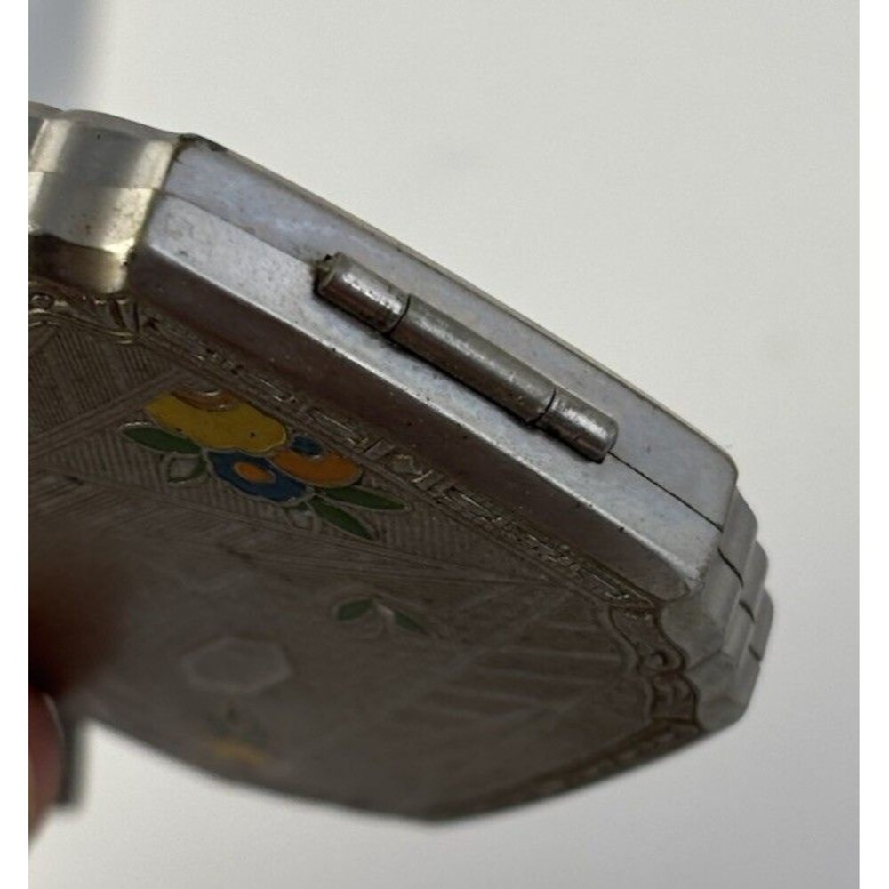 Evans 1920’s Art Deco Silver Metal Mirror Compact Guilloche Enamel With Stand - Picture 3 of 11